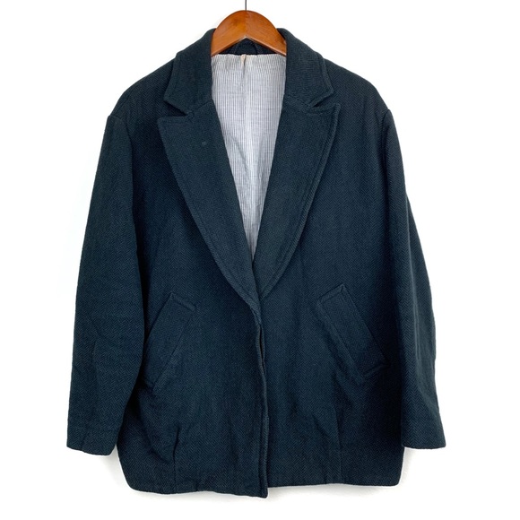 Free People Navy Boyfriend Chevron Pattern Blazer - Picture 2 of 6